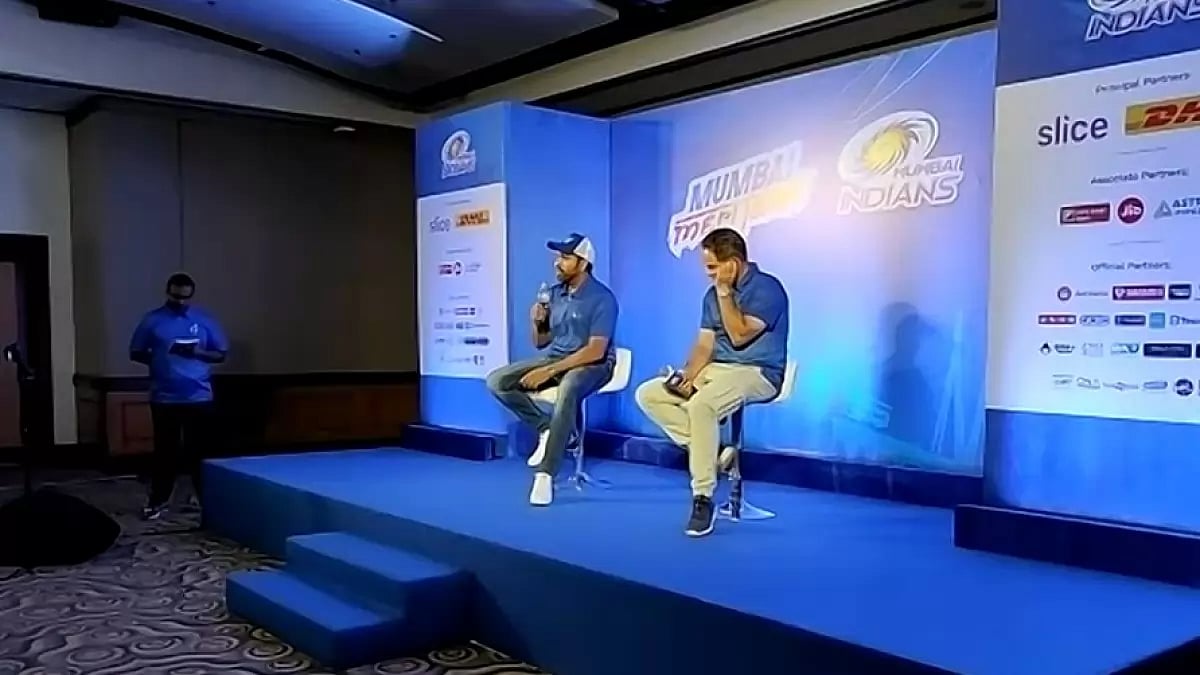 Rohit Sharma and Mark Boucher address the press ahead of IPL 2023 on Wednesday.