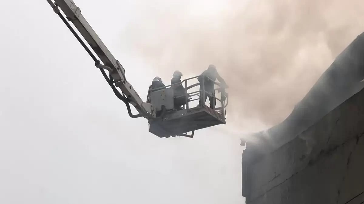 Firefighters in action as a massive blaze breaks out in Delhi's Wazirpur area