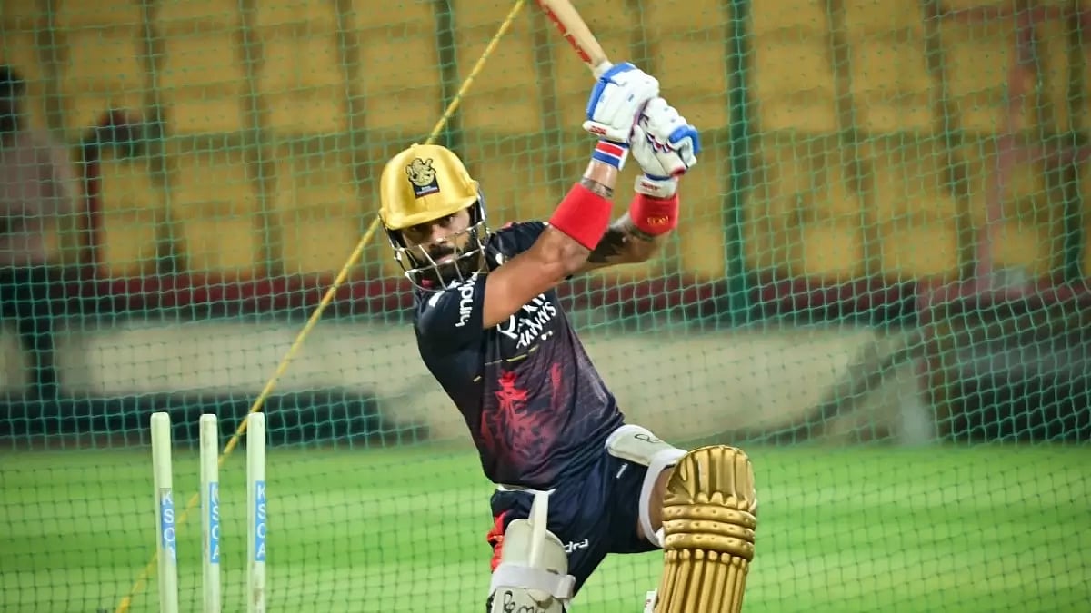 Virat Kohli bats during a team practice session in Bengaluru on Wednesday.