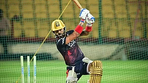 Virat Kohli bats during a team practice session in Bengaluru on Wednesday.