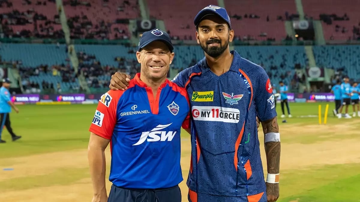 David Warner and KL Rahul at the toss in Lucknow.