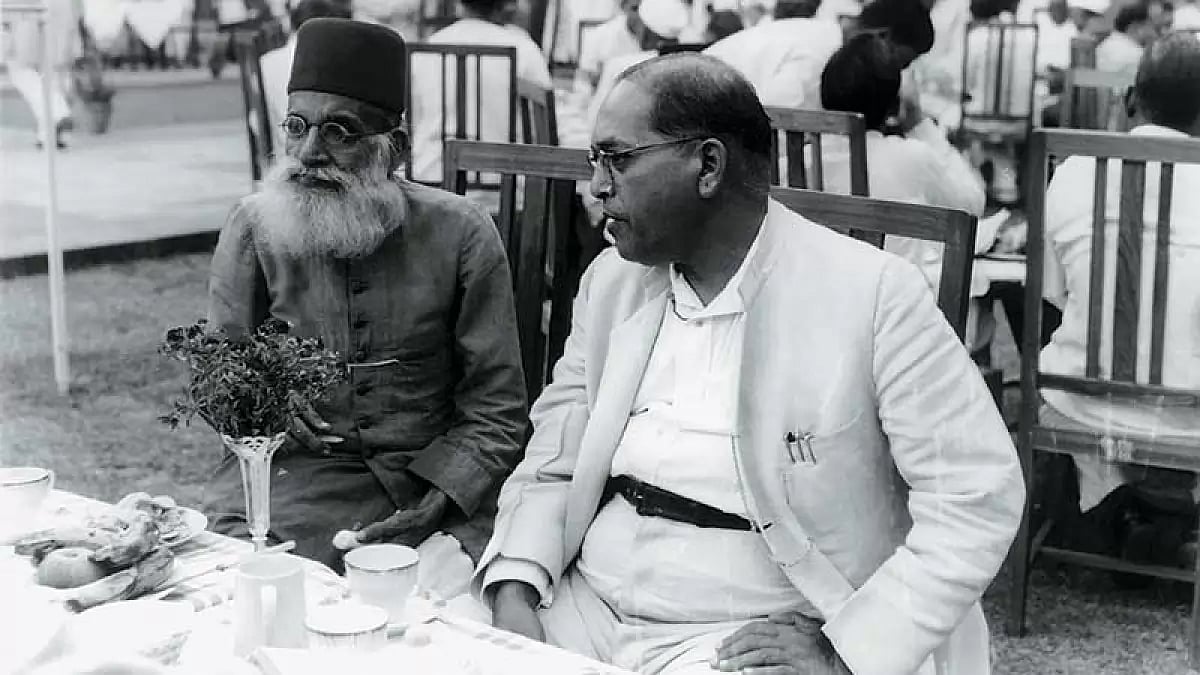 B.R. Ambedkar with Maulana Hasrat Mohani at Sardar Vallabhbhai Patel’s reception in 1949.