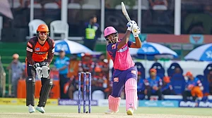 Sanju Samson brought up his fifty in 28 balls against SRH on Sunday.
