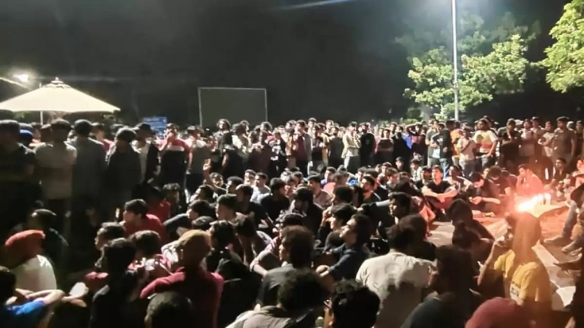 Students assembled to protest against a fellow student's suicide in IIT campus.