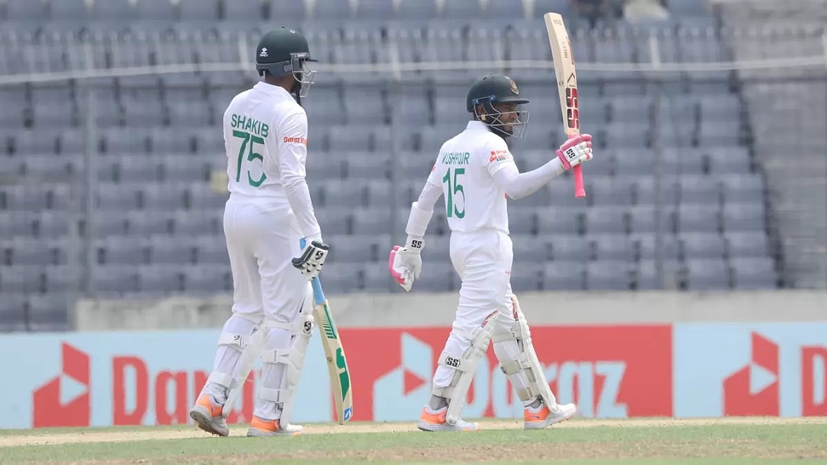 Shakib Al Hasan and Mushfiqur Rahim scored half-centuries for Bangladesh on day 2.