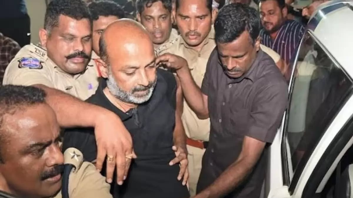 Telangana BJP President and MP Bandi Sanjay Kumar with the police. 