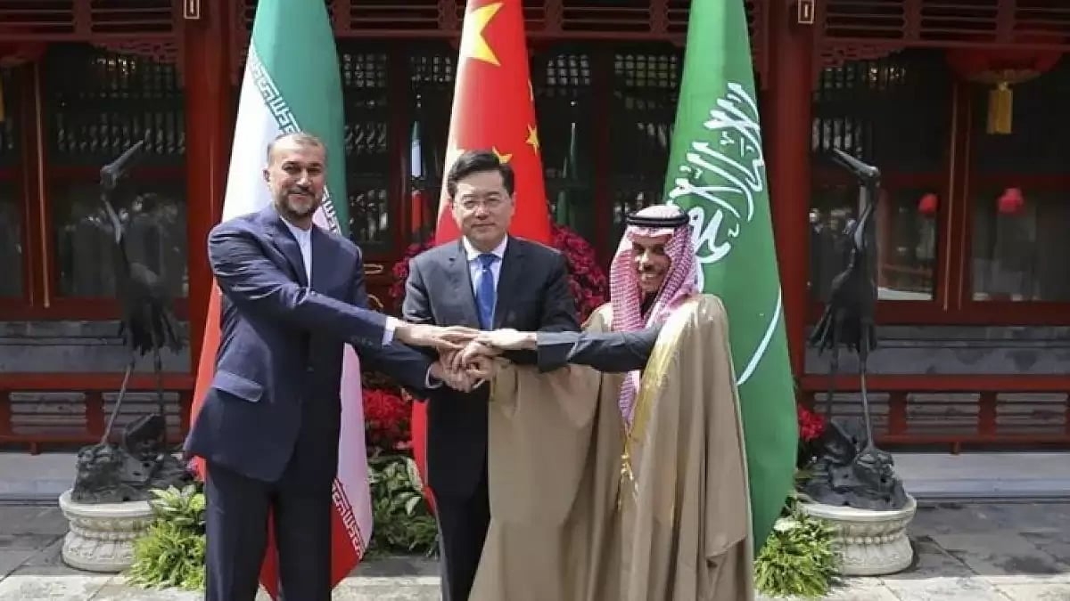 Iran, Saudi Arabia and Chinese foreign ministers in Beijing.