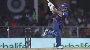 Krunal Pandya bats en route to his 23-ball 34 in Lucknow on Friday.