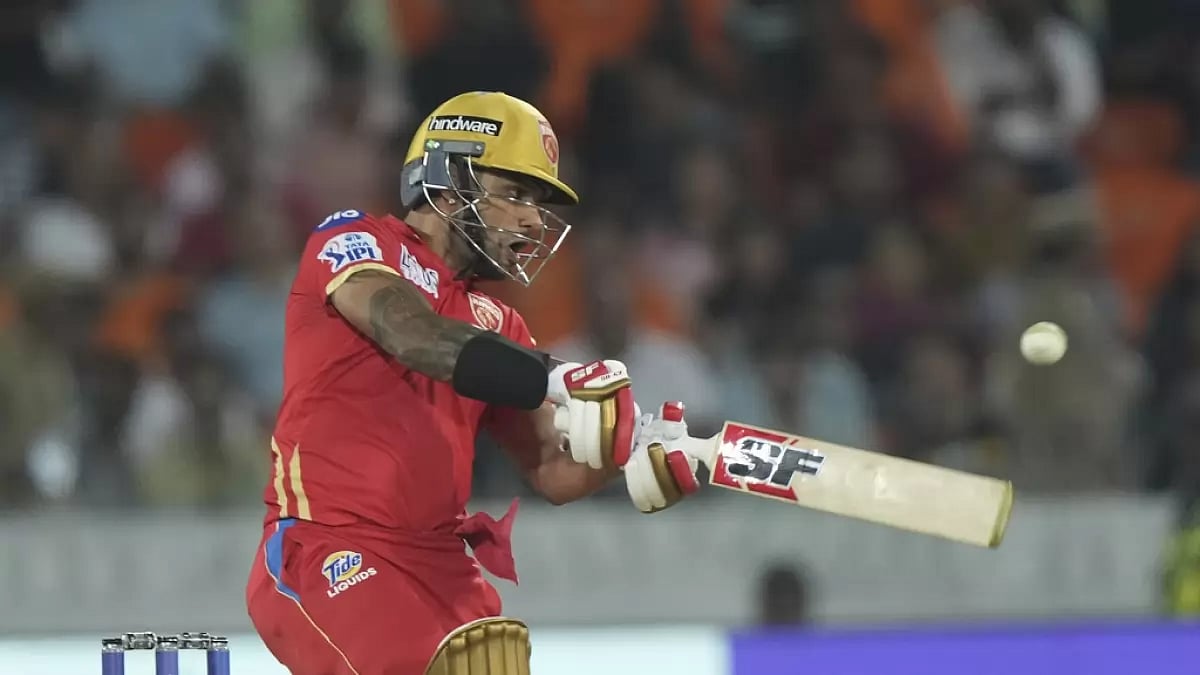 Dhawan bats during his lone stand against SRH in Hyderabad on Sunday.