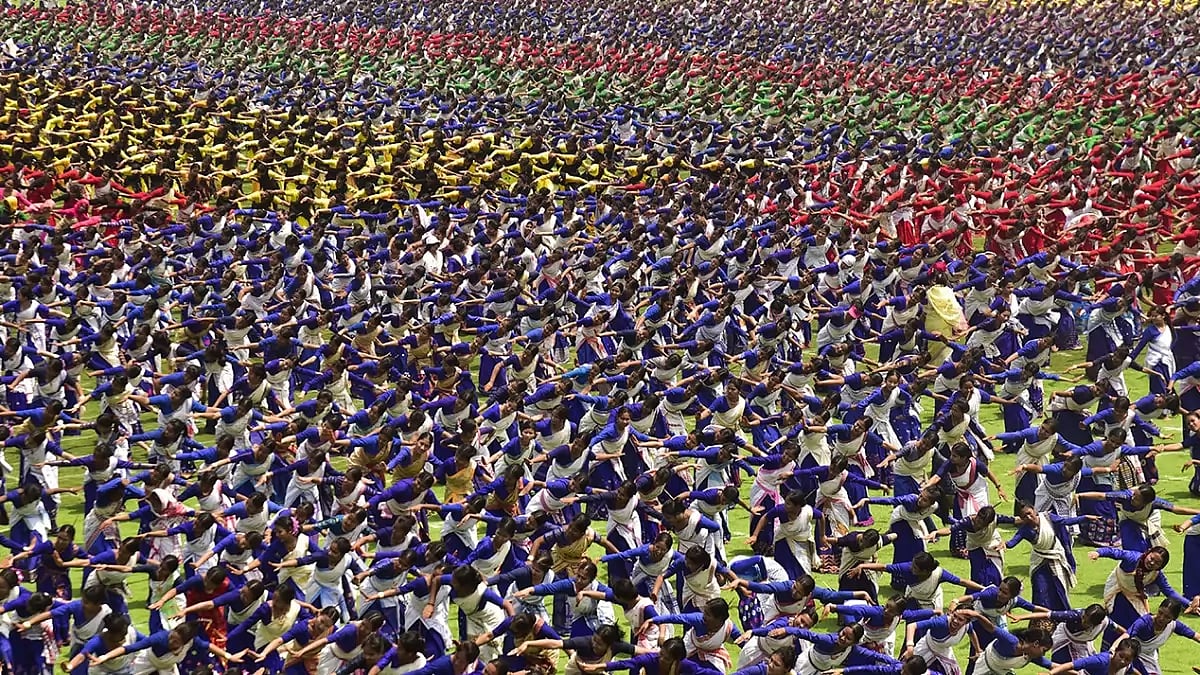 Rehearsal for Bihu dance world record attempt