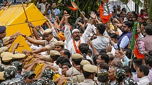 Delhi BJP protest demanding resignation of Arvind Kejriwal