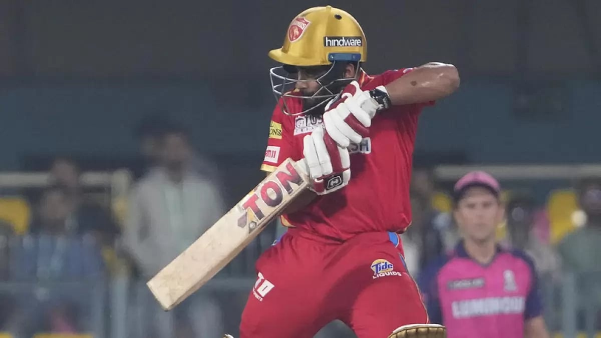 Prabhsimran Singh bats en route to his 60 off 34 balls against Rajasthan Royals.