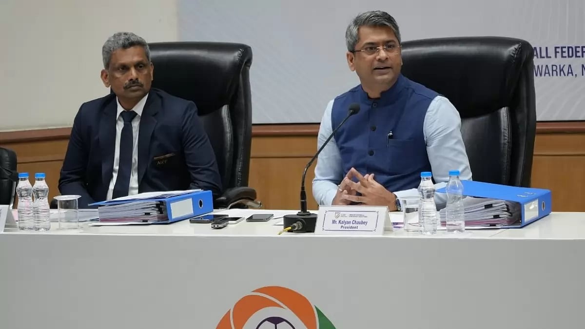 Prabhakaran, left, attends AIFF Ex Co chaired by President Kalyan Chaubey on Friday.