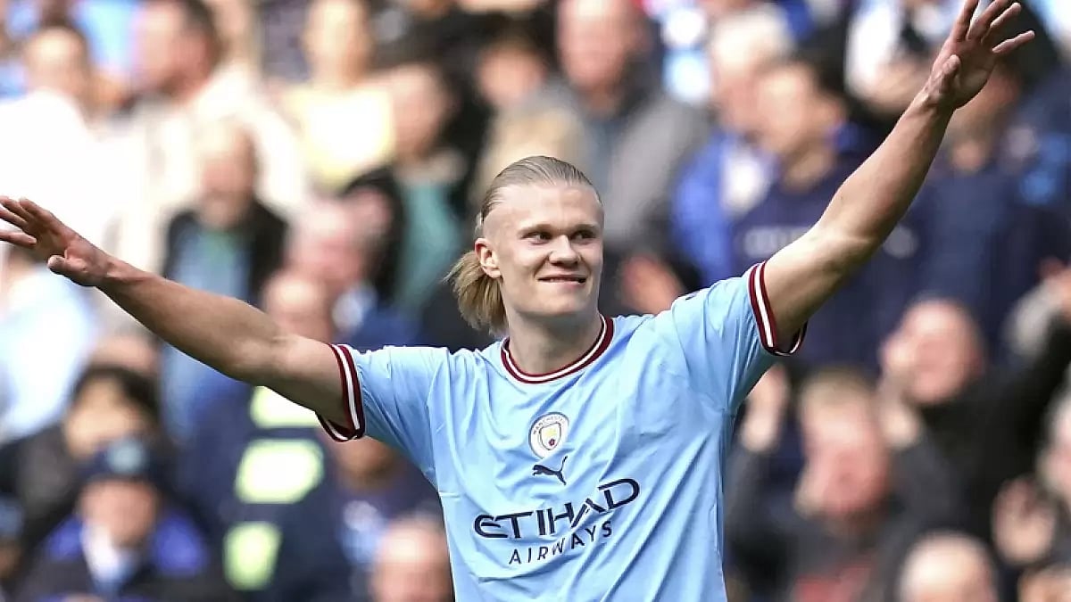 Haaland scored a brace for City against Leicester City at the Etihad Stadium.