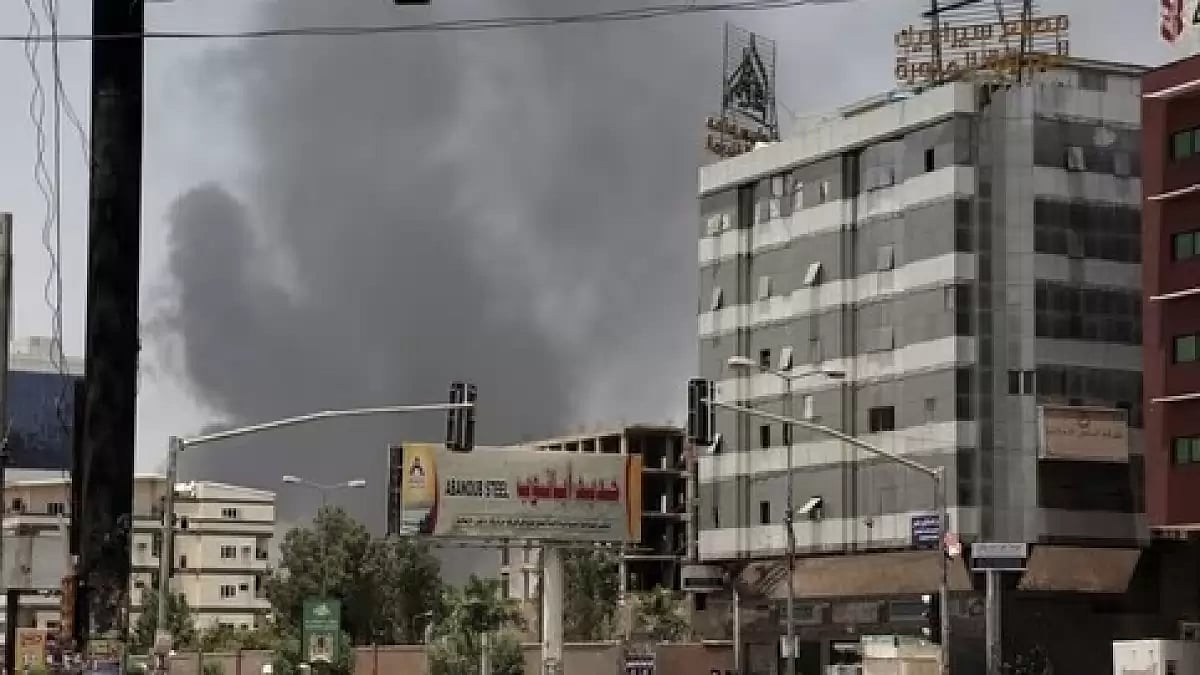 Smoke rising from building in Sudan