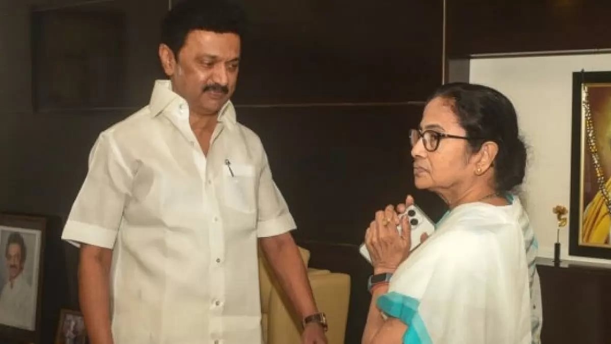 West Bengal CM Mamata Banerjee with Tamil Nadu CM M K Stalin
