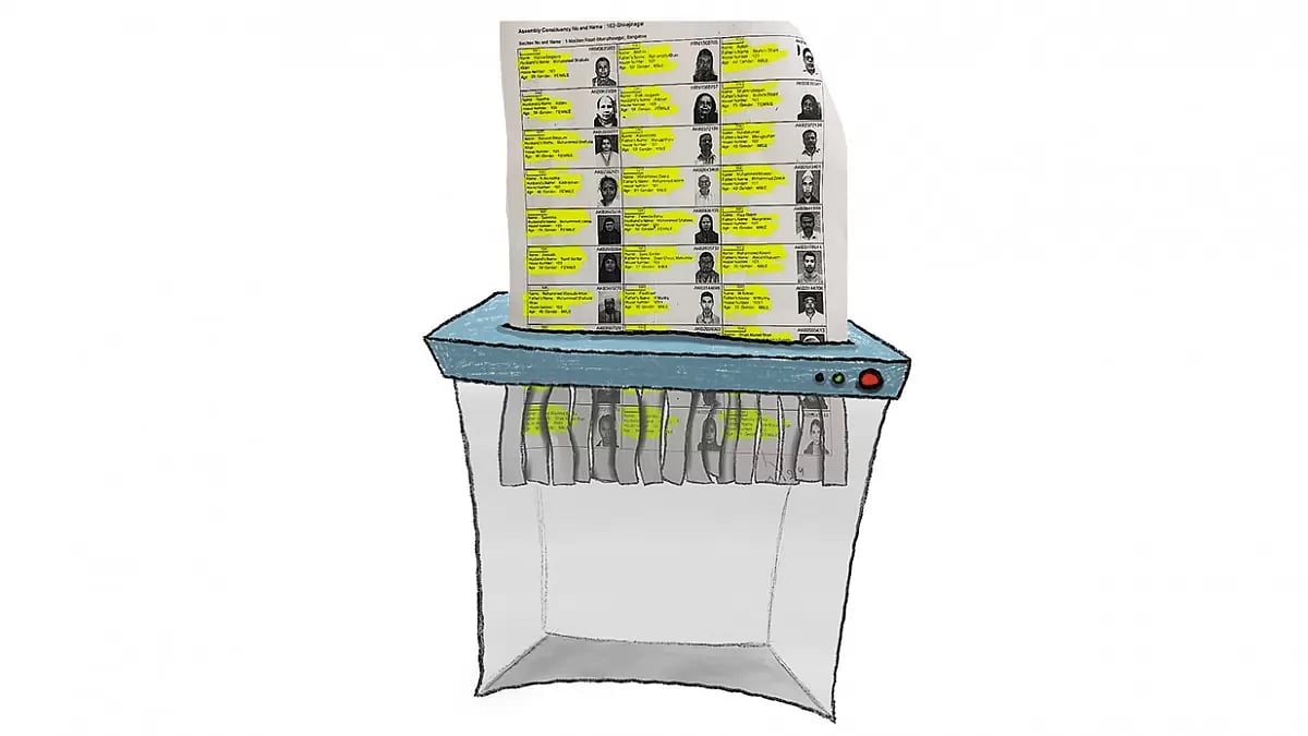 Illustration of the list  of voters proclaimed  dead or having moved  out of Shivajinagar