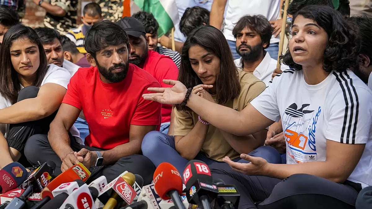 Wrestlers protest at Jantar Mantar