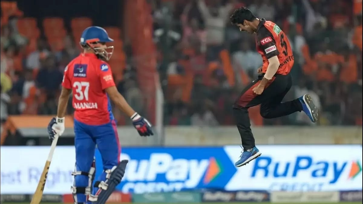 Washington Sundar celebrates the wicket of Aman Hakim Khan in Hyderabad on Monday.