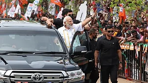 Prime Minister Narendra Modi at a roadshow in Kerala during his two-day visit