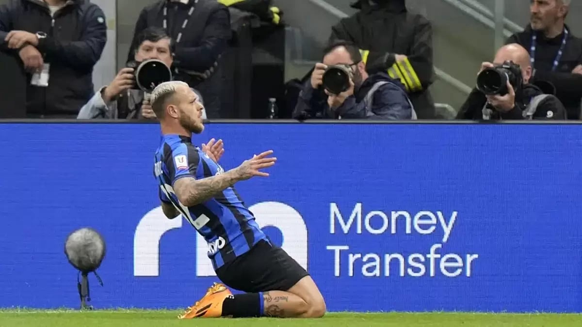 Inter plays AC Milan in the Champions League semifinals next month.