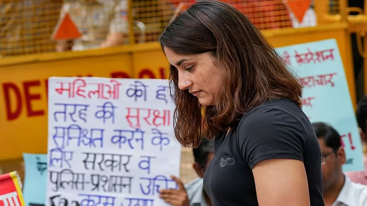 Vinesh Phogat pictured during the wrestlers' protest in Jantar Mantar, New Delhi.