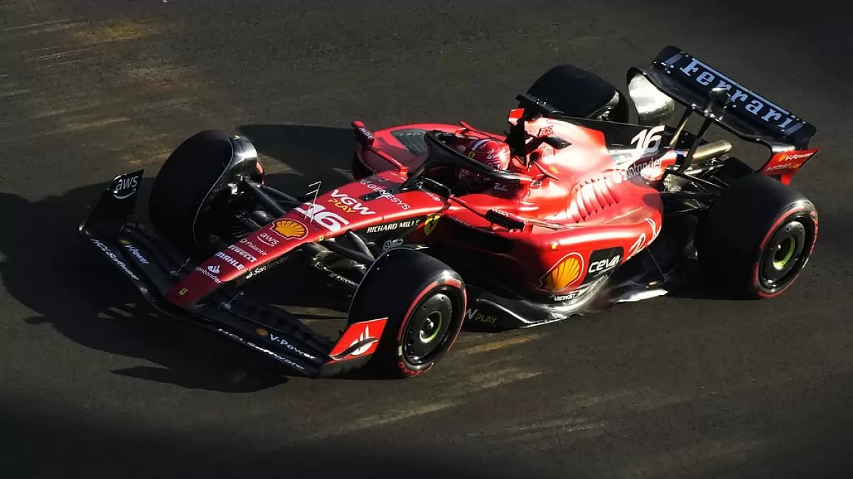 Leclerc steers during qualifying in Azerbaijan on Friday.