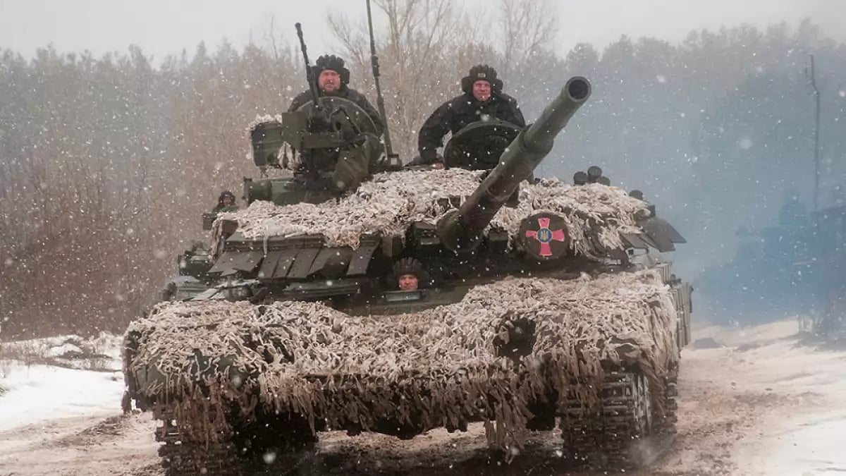 A Ukrainian tank moves during military drills close to Kharkiv, Ukraine.