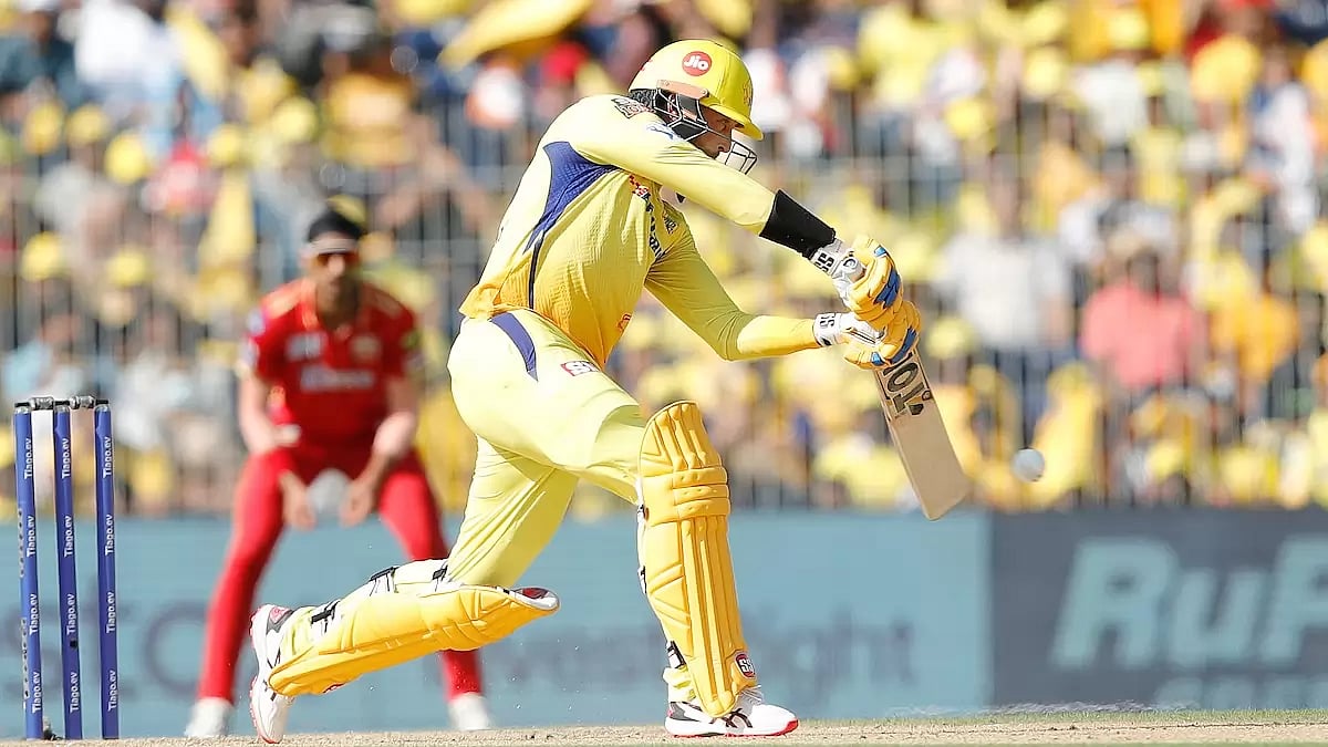 Conway plays a shot through the off side during his unbeaten 92 off 52 balls.