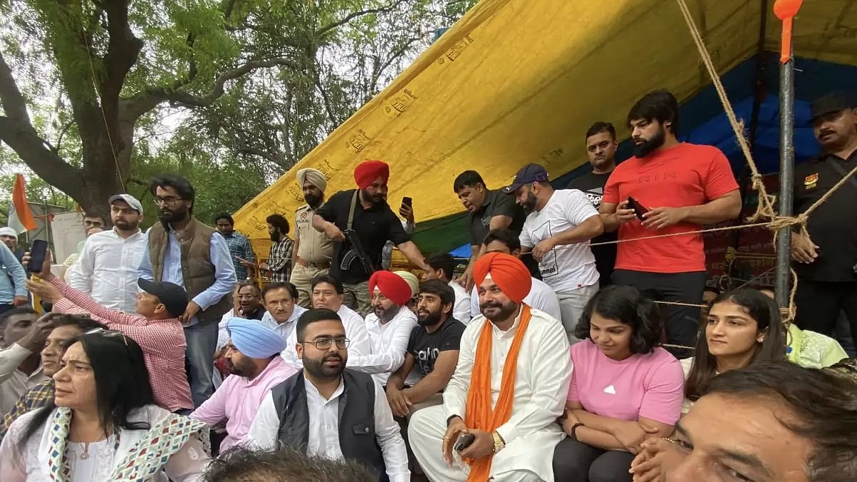 Sidhu joined the wrestlers in their protest at Jantar Mantar in New Delhi.