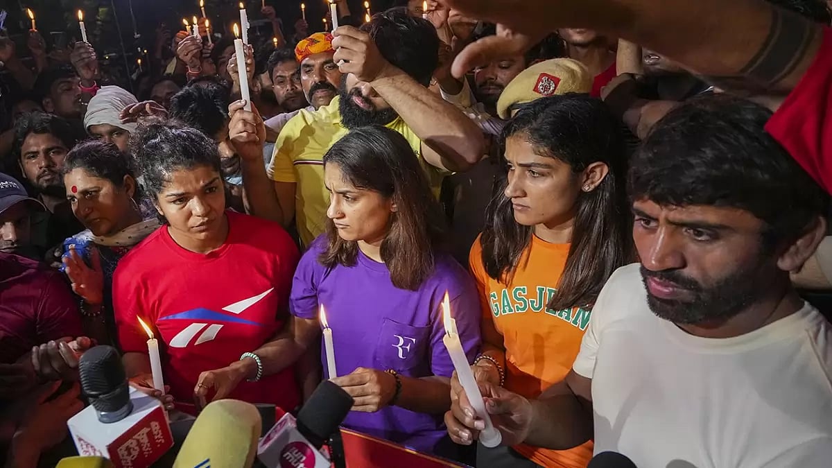 Wrestlers protest at Jantar Mantar