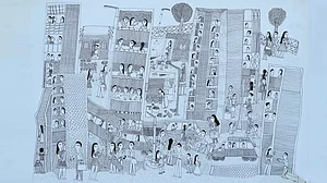 People, People Everywhere: Artwork by Kanta Jogi. Jogi art is named after the nomadic couple who created it—Ganesh and Teju Jogi. The Jogis, belonging to Makriwala Gaon near the Gujarat-Rajasthan border made a living singing traditional songs in return for grain, clothes and money.