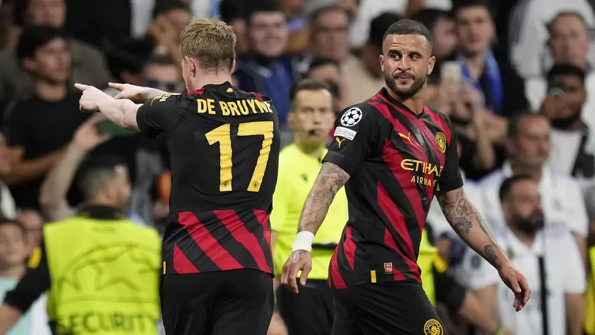 De Bruyne celebrates after scoring City's goal against Real Madrid on Tuesday.