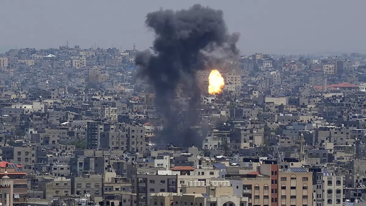 An explosion caused by an Israeli airstrike on Gaza City