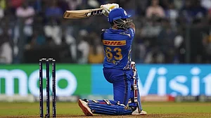 Suryakumar bats en route to his hundred against GT in Mumbai on Friday.