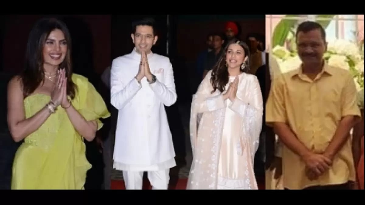 Priyanka Chopra, Arvind Kejriwal, Parineeti Chopra, Raghav Chadha