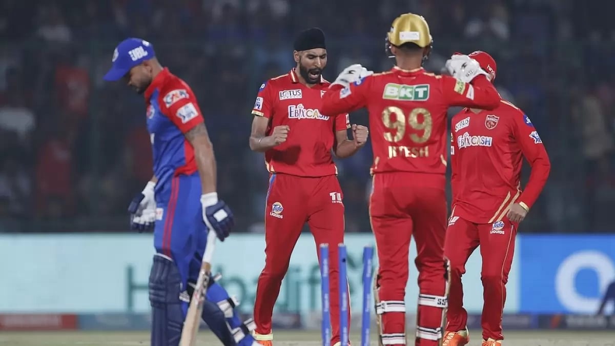 Harpreer Brar, centre, celebrates the wicket of DC's Manish Pandey on Saturday.