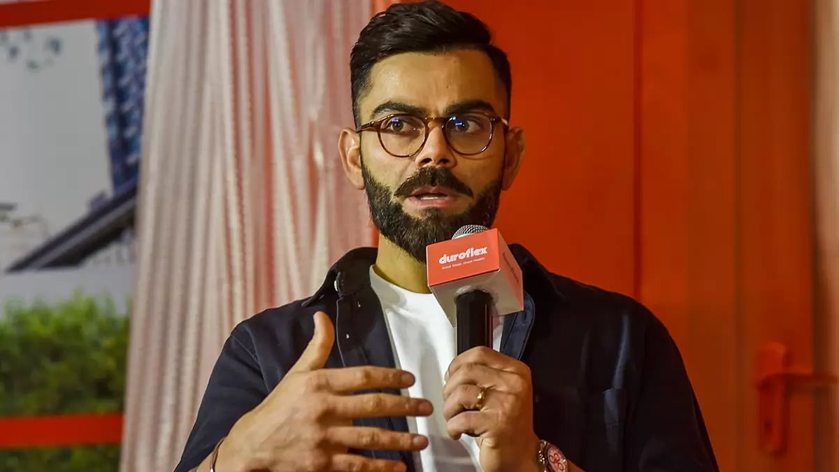 Cricketer Virat Kohli speaks during a press conference, in Hyderabad.