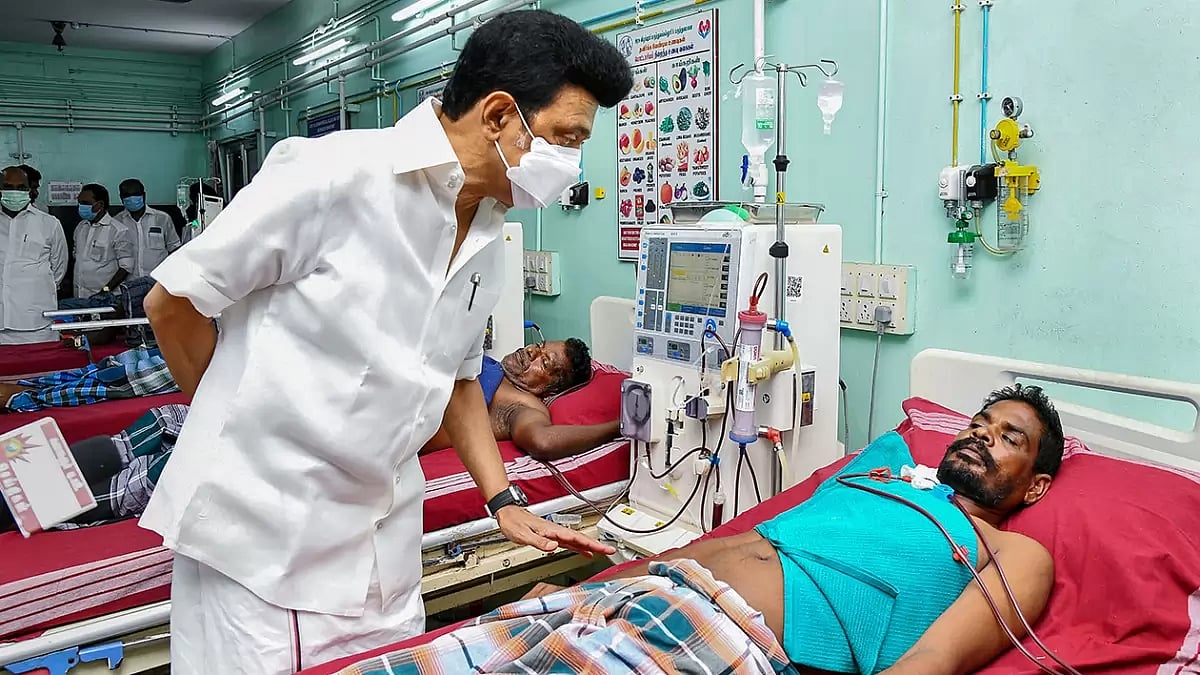 Tamil Nadu CM M.K. Stalin meets a person who fell ill after allegedly consuming spurious liquor