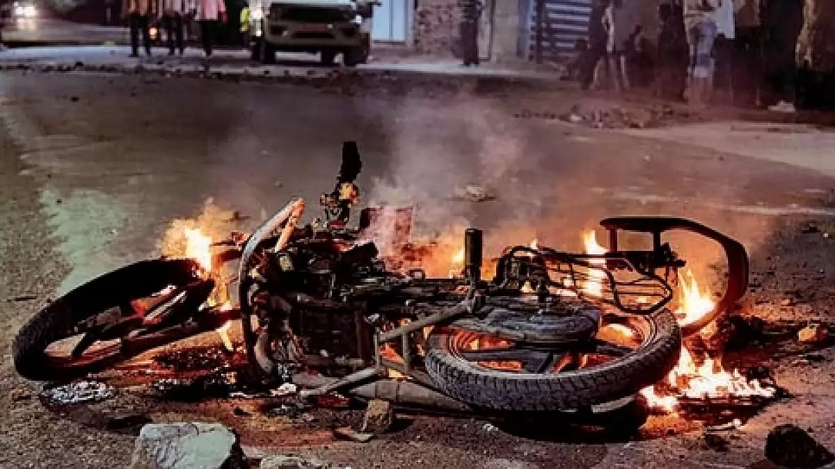 Two-wheeler set on fire as violence erupts in Maharashtras Akola
