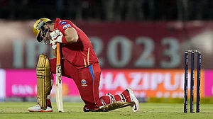 Livingstone reacts after missing a shot off a free hit against Ishant Sharma on Wednesday.