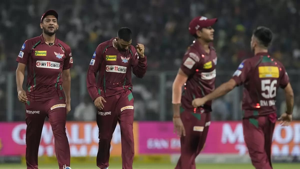 Krunal, second left, celebrates LSG's win over KKR on Saturday.