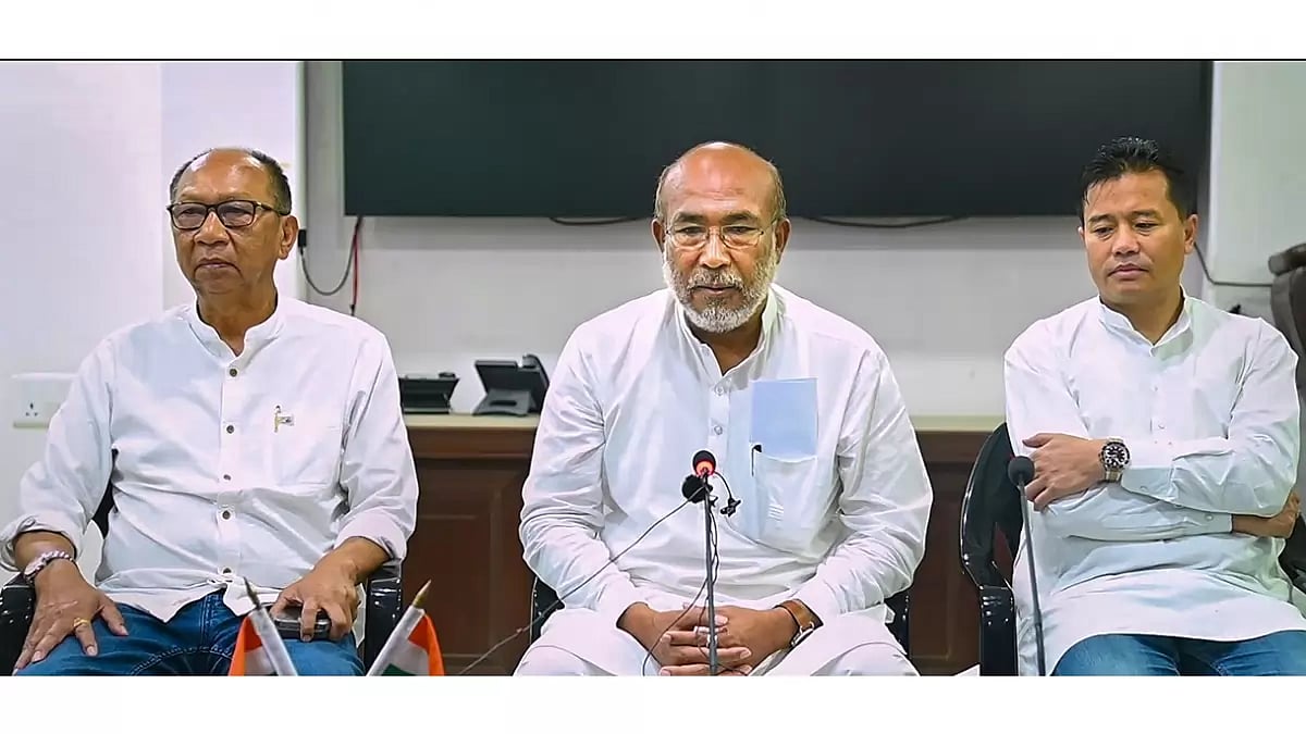 N Biren Singh addressing media