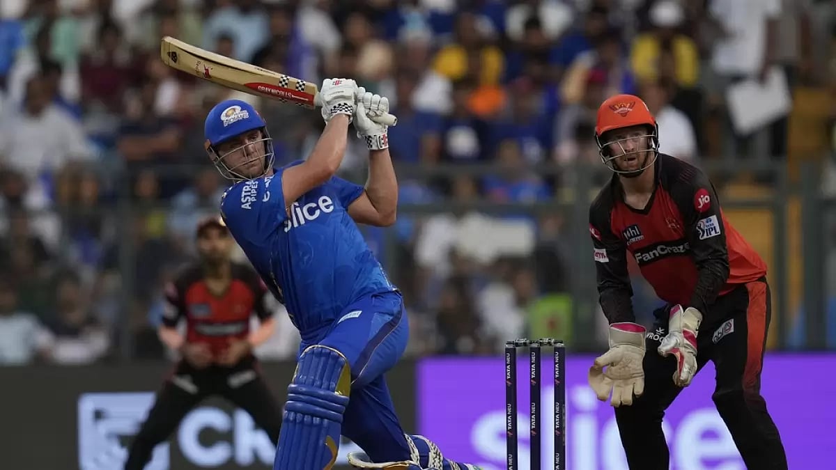 MI's Cameron Green in action against SRH in Mumbai on Sunday.