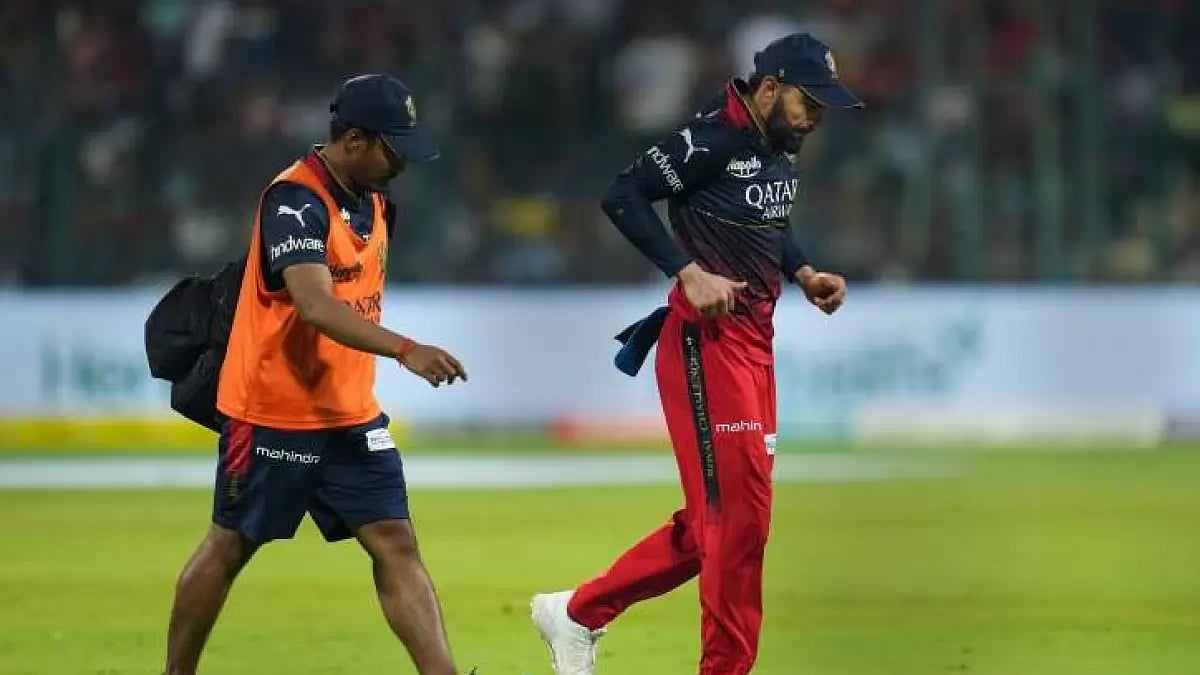 After limping off the field, Kohli watched the last five overs of the game from the dugout.