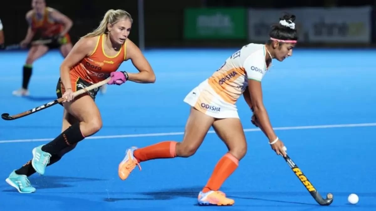 Navneet Kaur in action against Australia A in Adelaide on Saturday.