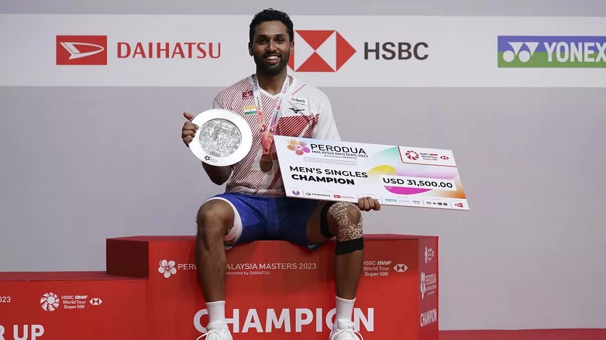 Prannoy shows off his winnings after the Malaysia Masters final win on Sunday.