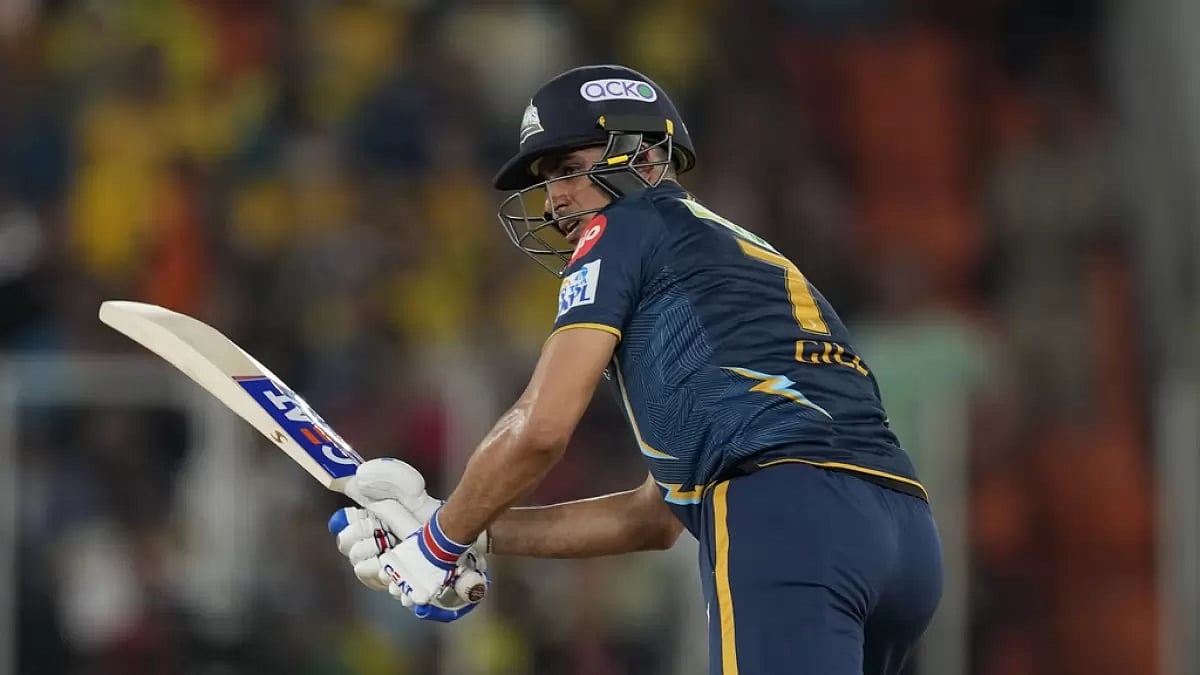 Gill bats during his 39-run inning against CSK in Ahmedabad on Monday.