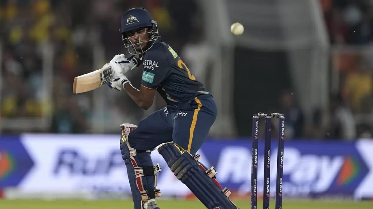 Sudharsan bats en route to his 96 against CSK in Ahmedabad on Monday.