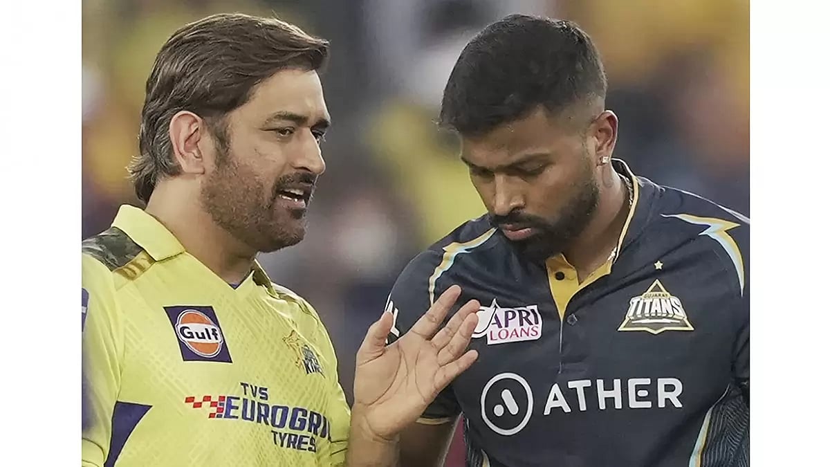 Chennai Super Kings captain Mahendra Singh Dhoni and Gujarat Titans captain Hardik Pandya.